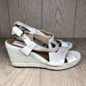 Clarks Artisan Womens Sandal 9 Beige Leather Wedge Espadrille‎ Strappy